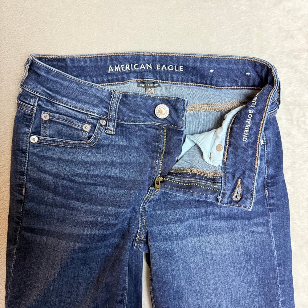 American Eagle Favorite Boyfriend Jeans Womens 4 Regular Blue Bootcut Stretch - Picture 4 of 15